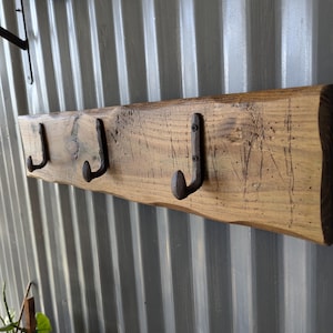 Railroad Spike Hooks Coat Rack / Rustic Towel Rack /Hats & Coats / Farmhouse Handmade Wood Wall Rack / Railroad Spikes Hooks, made in USA