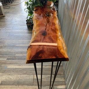 Entryway Table (48in) Handmade Live Edge Epoxy River Bench Red Cedar Beautiful / Satin or Gloss / shelf