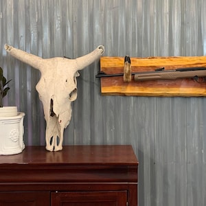 Deer Ribs Rifle Rack Deer Hoof Gun Rack / Foot / Feet on Beautifully Finished Live Edge Red ...