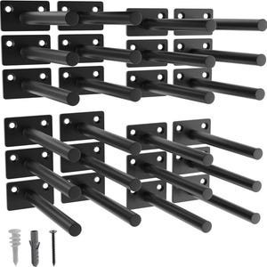 5&quot; Floating Shelf Brackets  Black Solid Steel - Hidden Brackets for Floating Shelves – Screws and Wall Plugs Included 2-24 Pcs