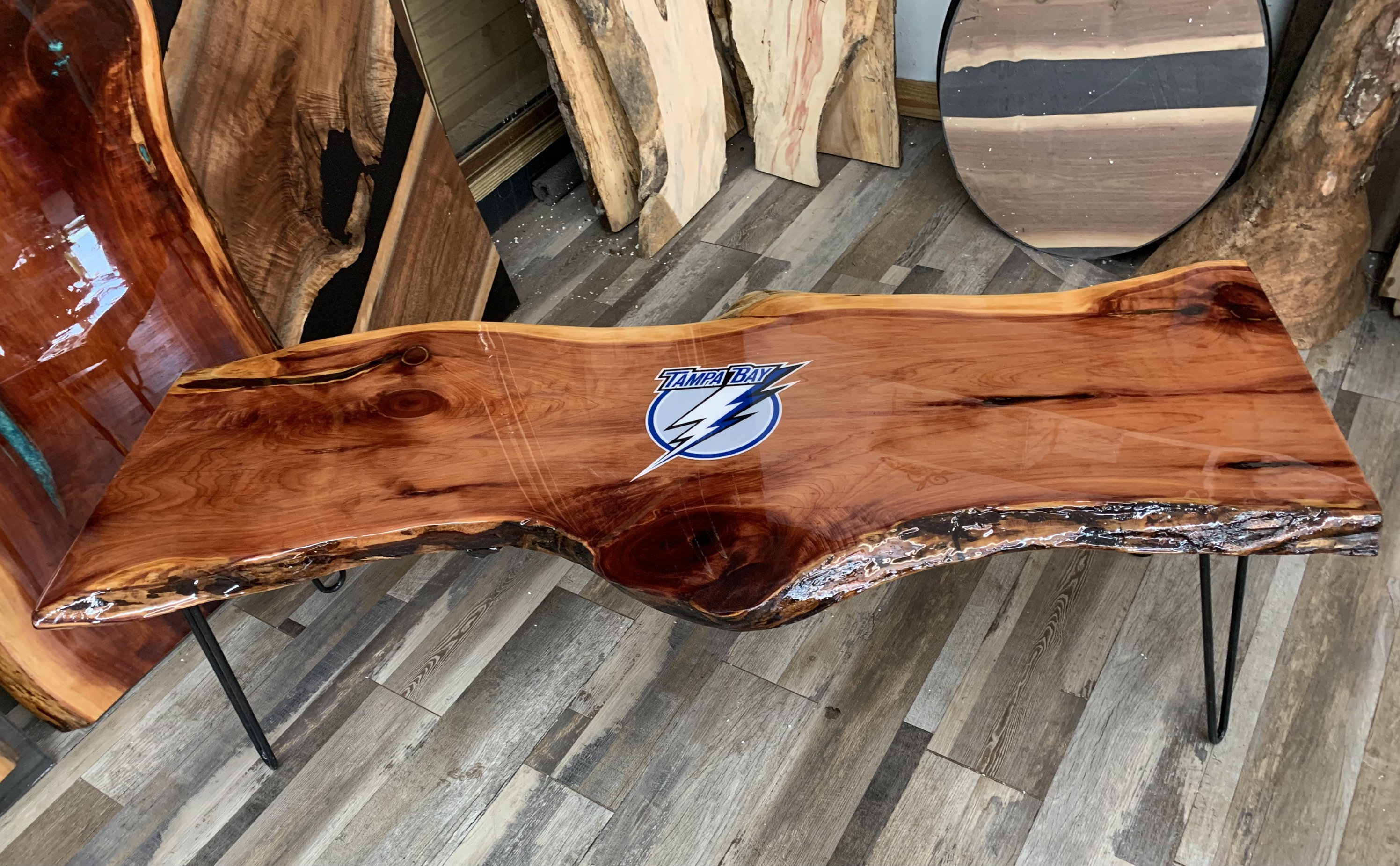 Live Edge Coffee Table NFL, MLB, NHL Table, Live Edge Epoxy