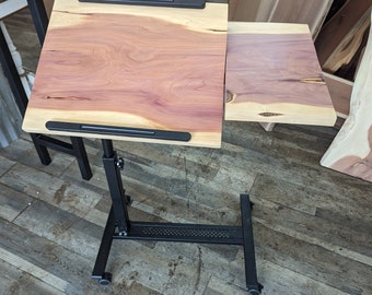 Rustic Live edge C table with casters / Adjustable height / End table / Side table / Solid wood / Laptop desk