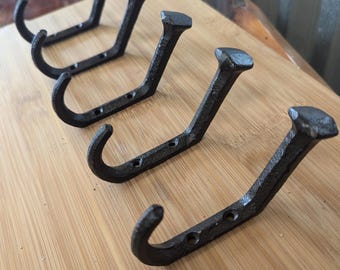 5 Railroad Spike Wall Hooks  / towel hooks / Railroad Spike , Cast Iron /Coat Rack Wall Hooks, Rustic Railroad Spikes Hooks FREE SHIPPING!!