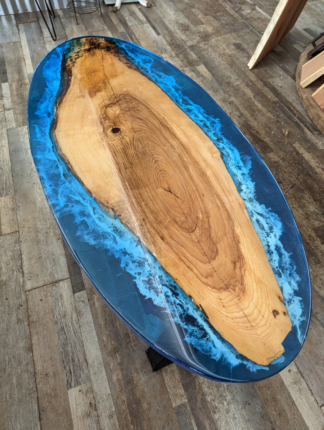 Epoxy Ocean Table Oval Live Edge Cedar Epoxy Table Epoxy Etsy