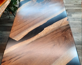 Walnut Epoxy River Table / Bench Black Walnut epoxy Coffee Epoxy Coffee Table, Black Epoxy Table, Center Table, USA , SPECIAL !