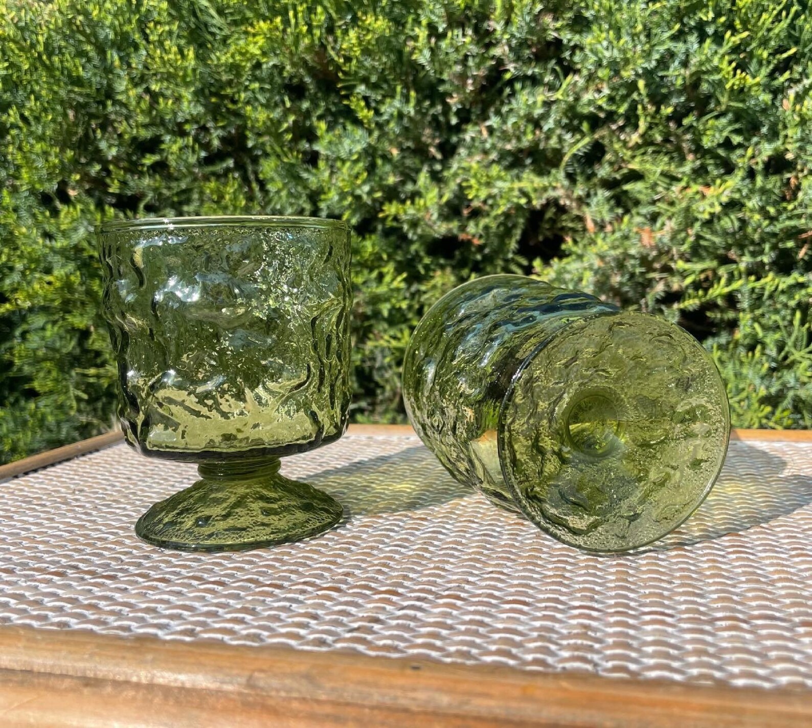 Green Bubble Glass Vintage Cocktail Glasses Set of 2 Etsy