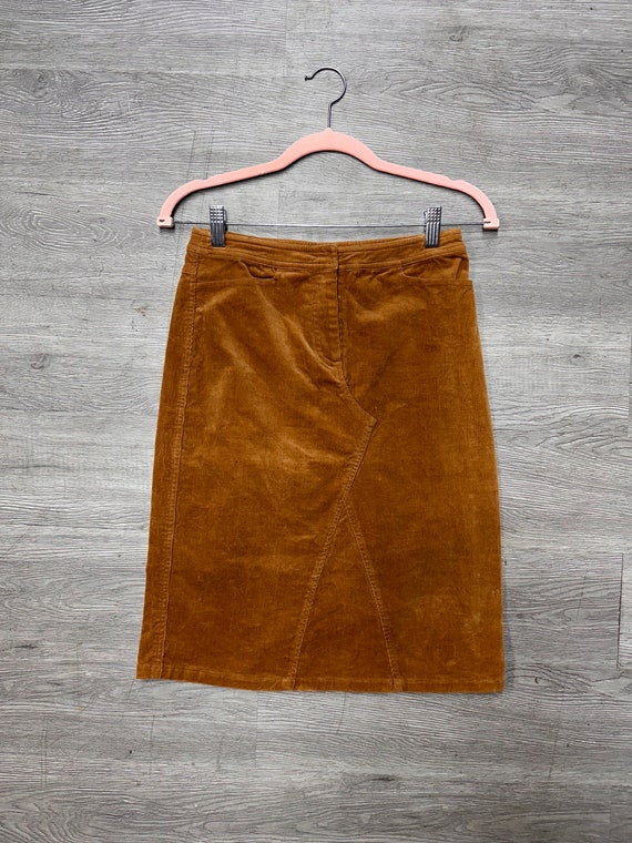 Vintage Tan Corduroy Skirt | Mid Length Vintage Sk