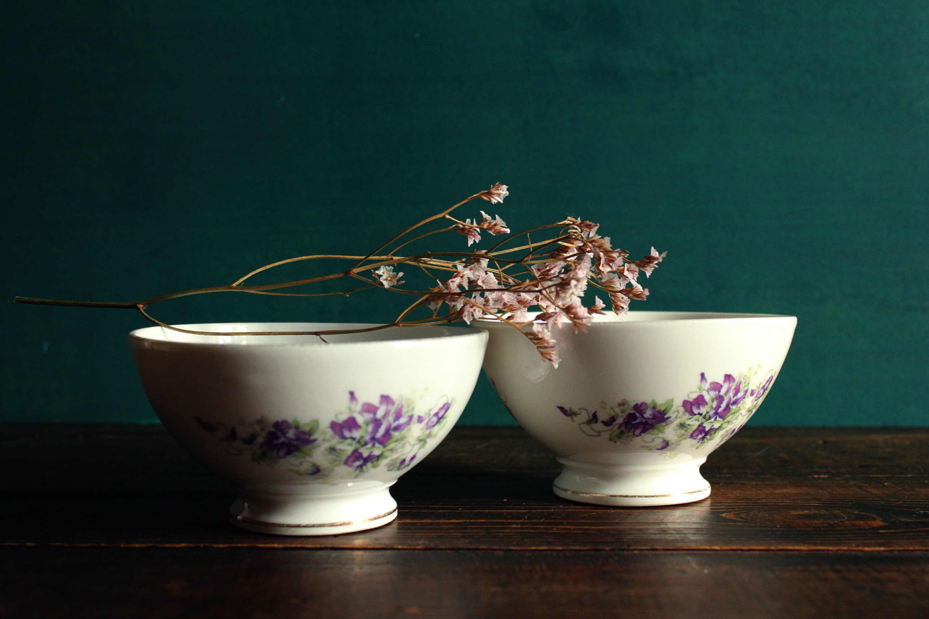 Paire de Bols Anciens avec Beaux Décors, Fabrication Française/ Pair Of Antique Bowls With Beautiful