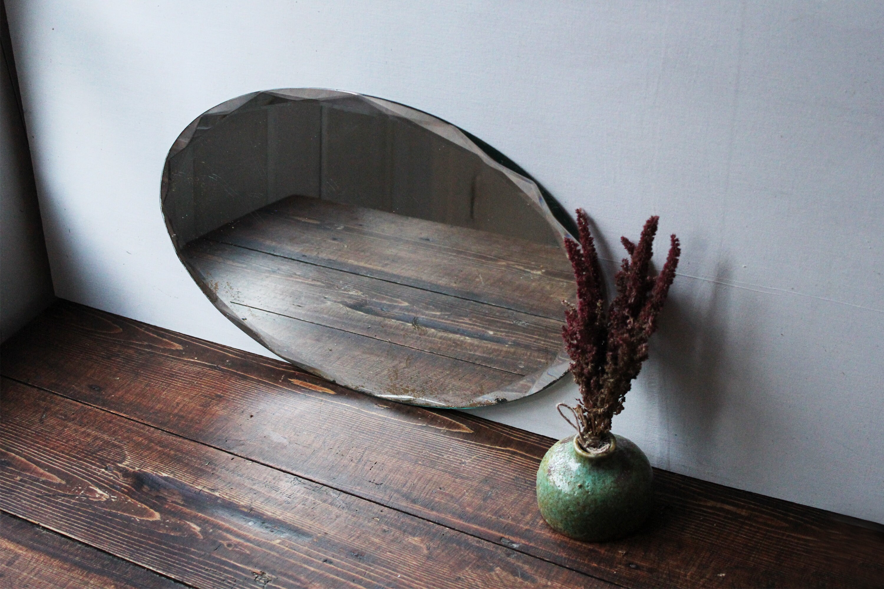 Antique Art Deco Oval Beveled Mirror / Antique Art Deco Oval Etsy