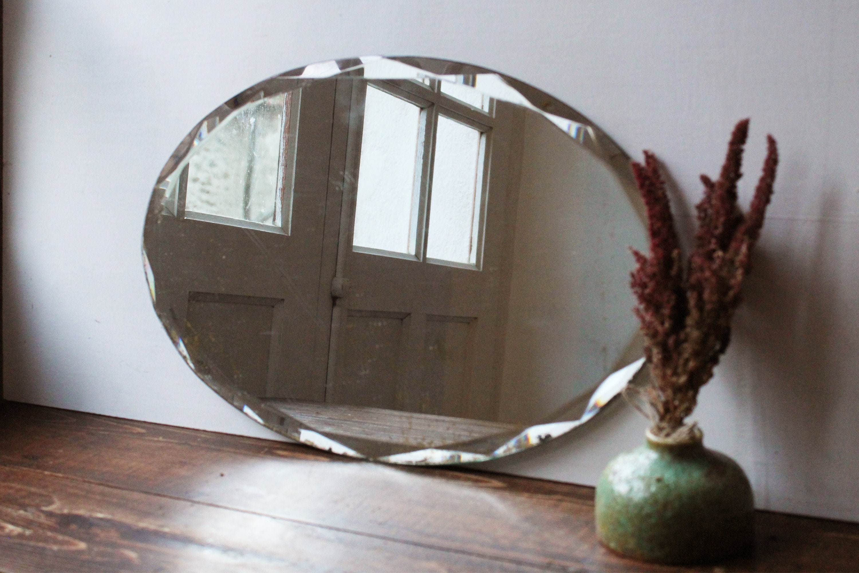 Antique Art Deco Oval Beveled Mirror / Antique Art Deco Oval Etsy