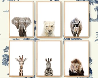 Set of 6 Safari Animal Prints, Animal Nursery Wall Art, Safari Printable, Safari Art Print, Nursery Decor Animal Prints, Printable animal