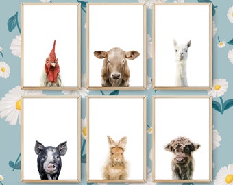 Set of 6 Farm Animal Prints, Farm Nursery Wall Art, Farmhouse Printable, Farm Art Print, Nursery Decor Animal Prints, Printable animal