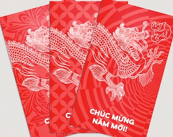 Red Envelope Printable – Bao lì xì for Vietnamese Lunar New Year / Tết / Viet New Year / Printable Red Envelope