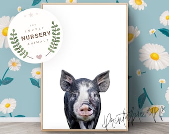 PIGLET Print, Piglet Nursery Wall Art, Pig Piglet Printable, Pig Farm Animal Art Print, Nursery Decor Animal Prints, Prints imprimibles