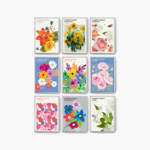 9 Flower Market Print SET of 9, Botanical Poster, Floral Print, Flower Market Print, Botanical Wall Art Set, Blue Flower Print, Les Fleurs