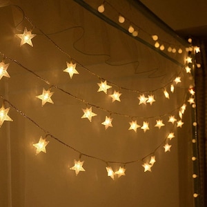 Christmas Star Fairy Lights 50 Led Warm White  Remote Control  Battery Powered  Star String Lights  Christmas Lights  Xmas Lights