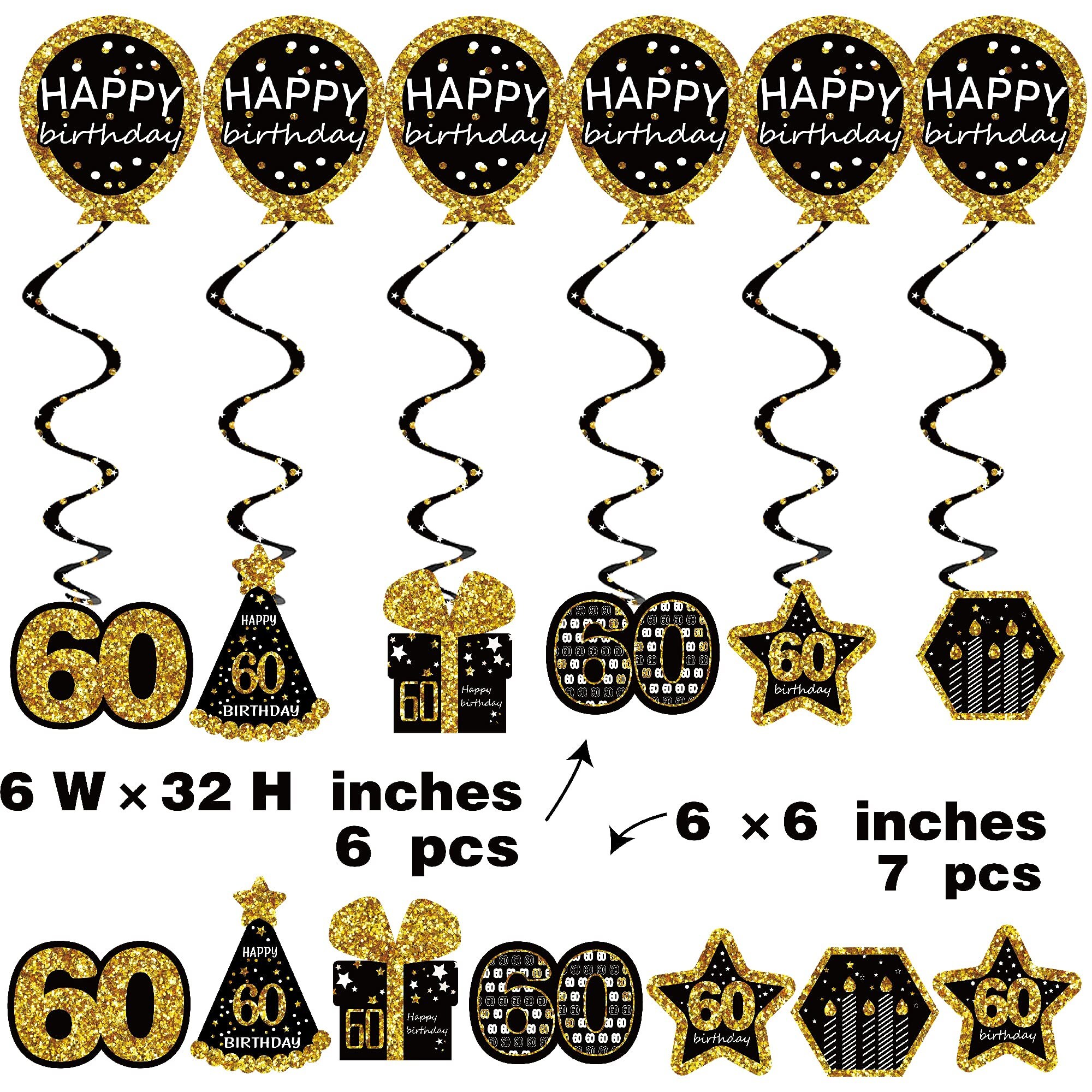 Forum Novelties 60th Birthday Party Picks - Pack Of 12, Black Gold White, 3.5 Inch