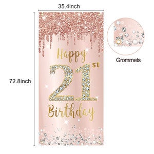 21st Birthday Party Decorations - Pink Rose Gold Door Banner Backdrop Cover Sign Photo Booth Props B008
