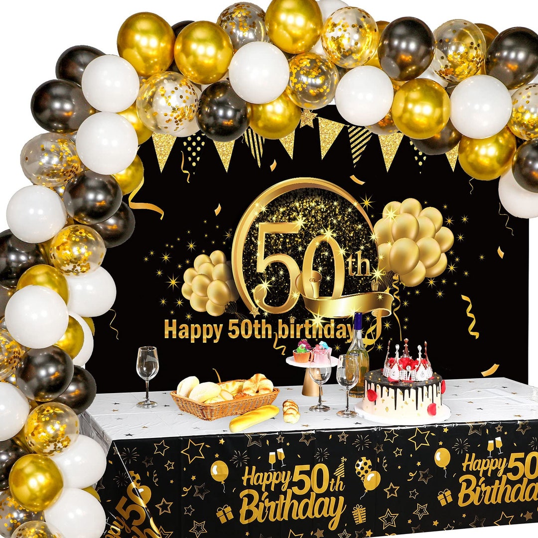 Cadena de Globos de Oro Negro para bebé de 1 año, paquete de globos,  suministros de decoración para fiesta de cumpleaños