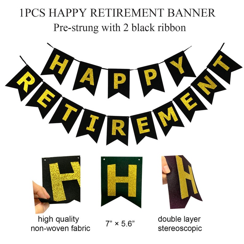 Black and Gold Retirement Party Supplies Banner Folding Etsy