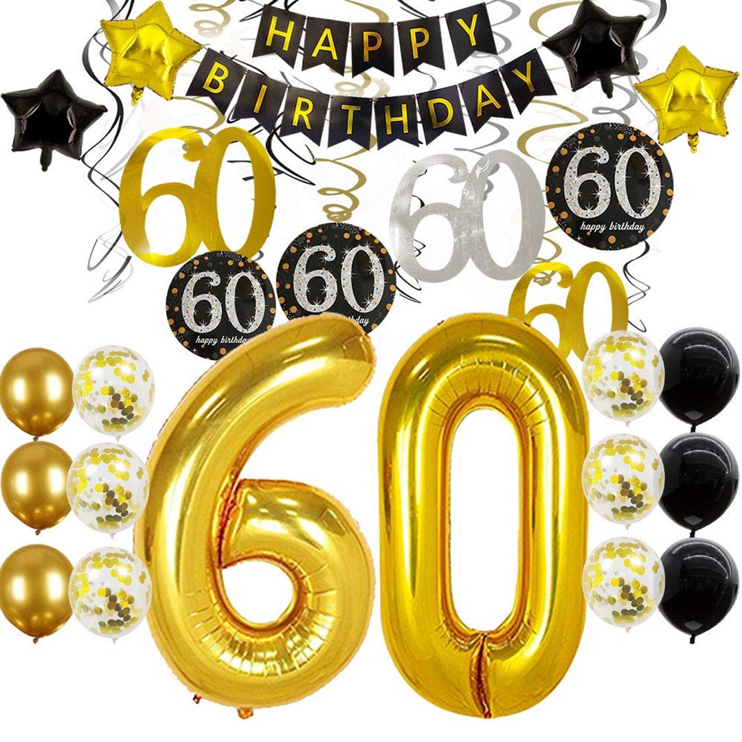 Globo de 60 números Decoraciones de cumpleaños número 60 Globos dorados  Globos de cumpleaños Decoración de cumpleaños de 60 años Decoración de  aniversario 60 -  México