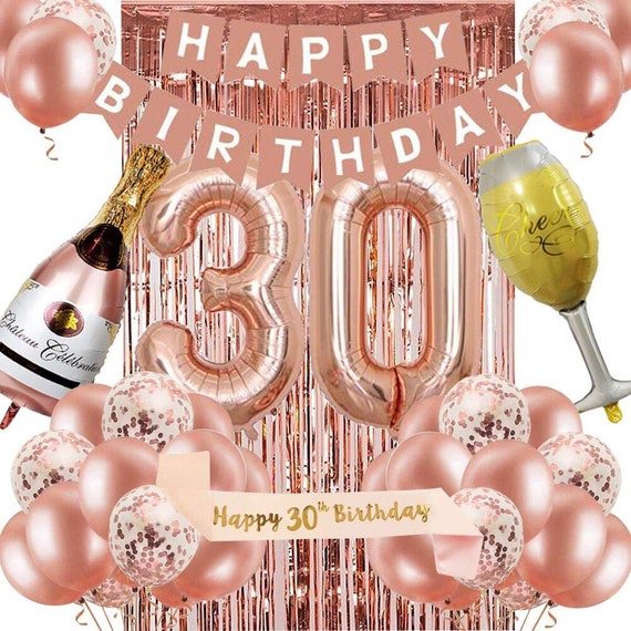 Decoraciones de cumpleaños número 30 para mujer, globos de papel de  aluminio con el número 30 de color oro rosa, pancarta de cumpleaños de 30  años