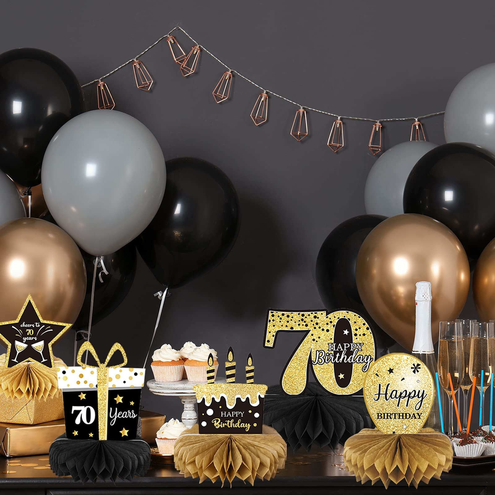 Black Golden Birthday Party Supplies Table Honeycomb - Temu