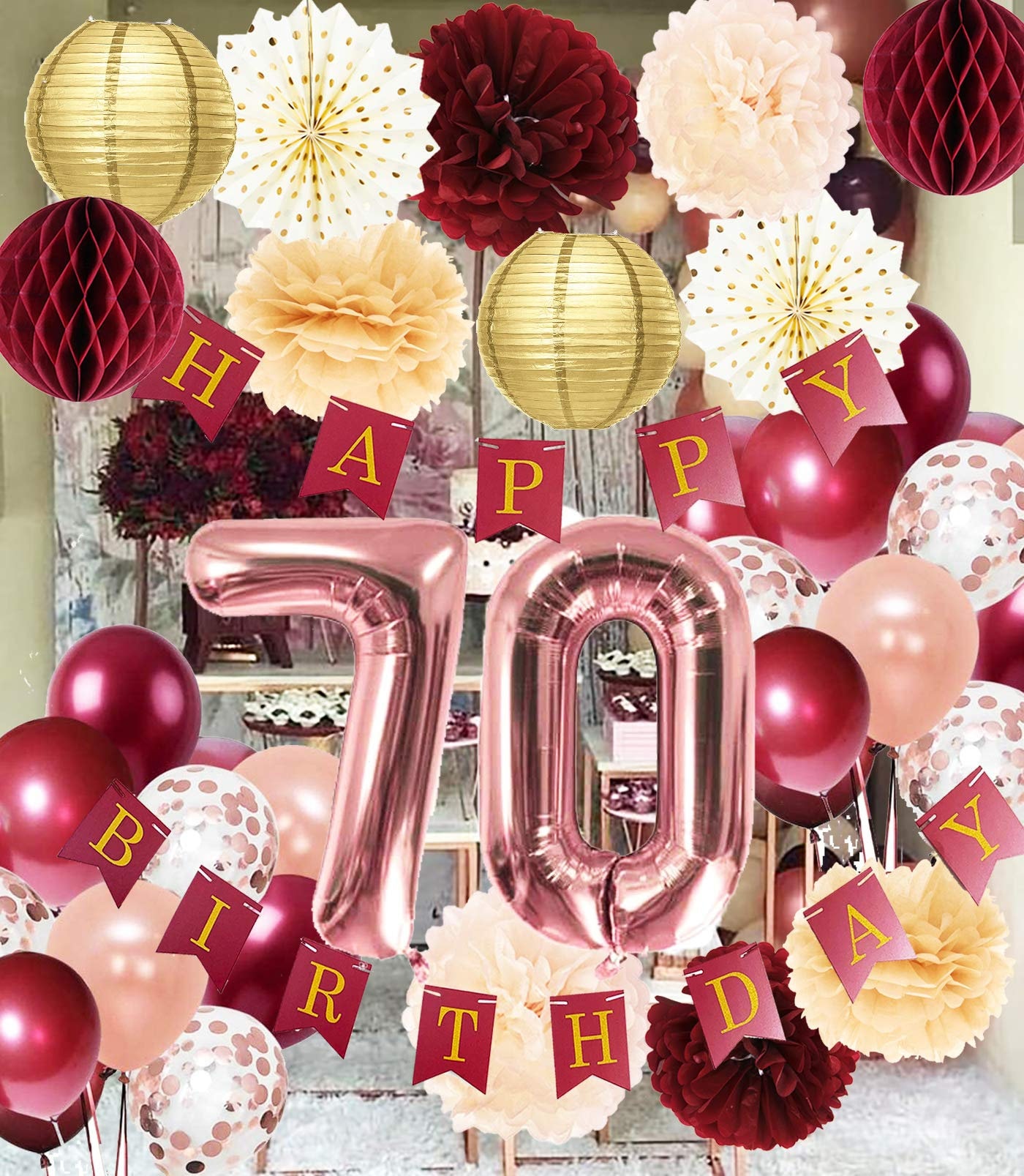 70th Birthday Party Decorations Burgundy Rose Gold Autumn - Etsy ...