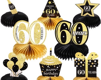 8 Pcs 60th Birthday Party Decorations - Honeycomb Table Toppers Centerpieces B004