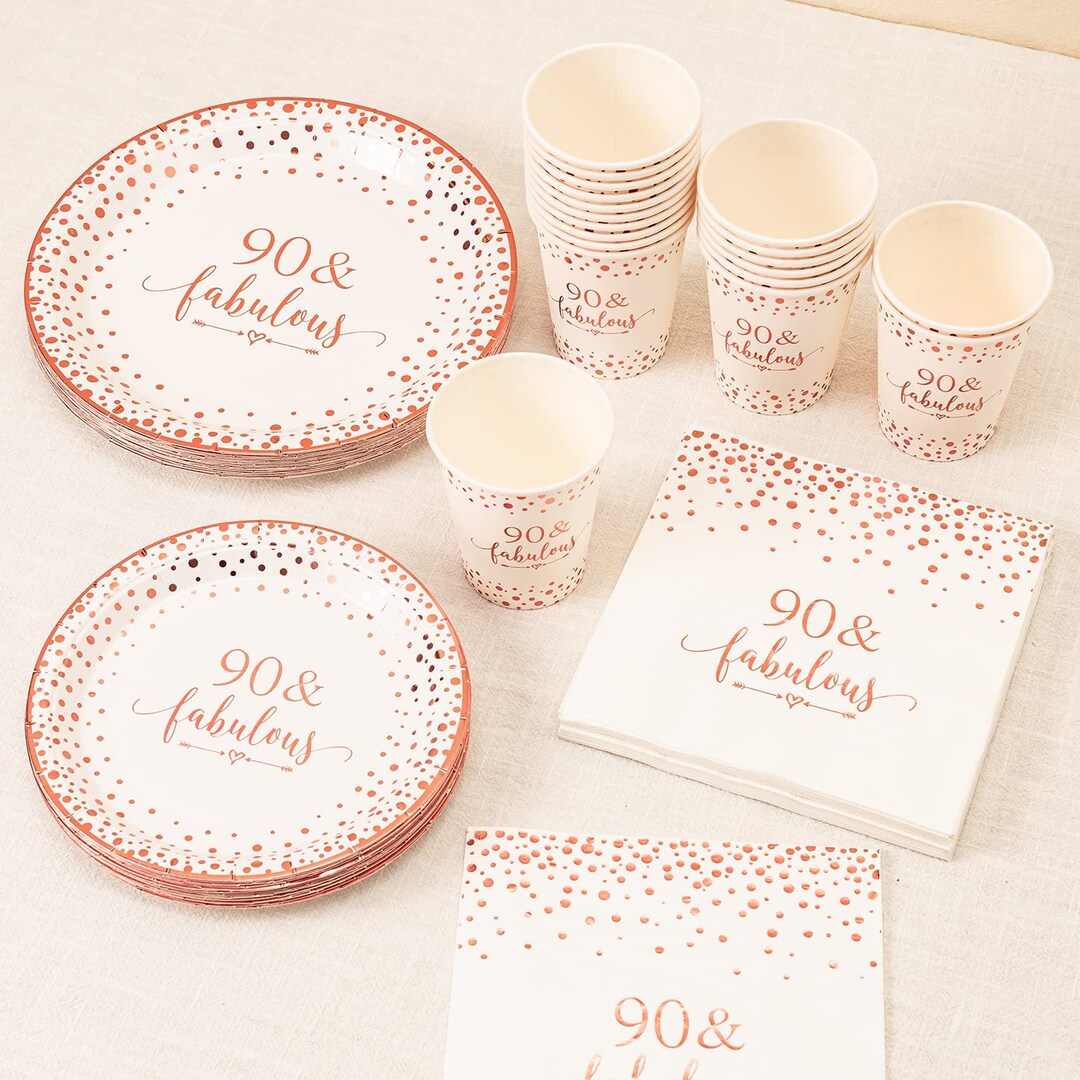 Set of 24 90th Birthday Party Decorations Rose Gold Fabulous Napkins