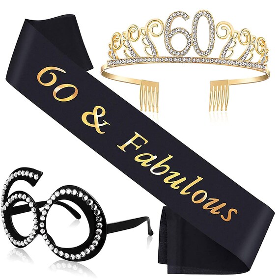 3 PCS 60th Birthday Party Decorations Tiara Sash and Glasses - Etsy