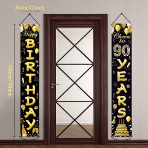 90th Birthday Party Decorations - Banner Cheers Supplies Black Gold Welcome Porch Sign Indoor Outdoor B001