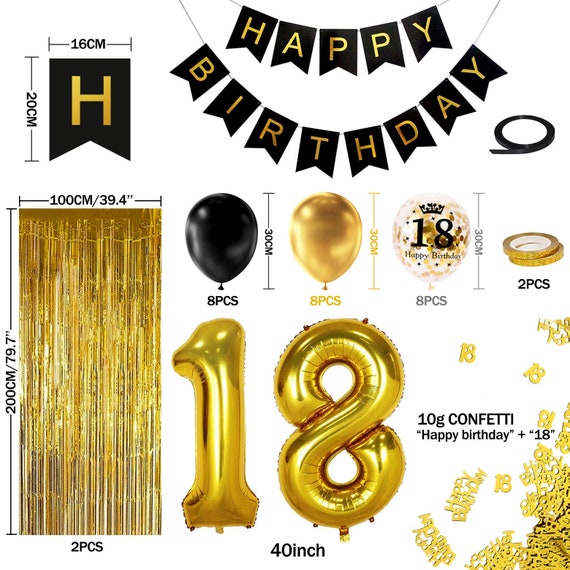 Globos de látex de Black Birthday de 18 cumpleaños de 30 cm