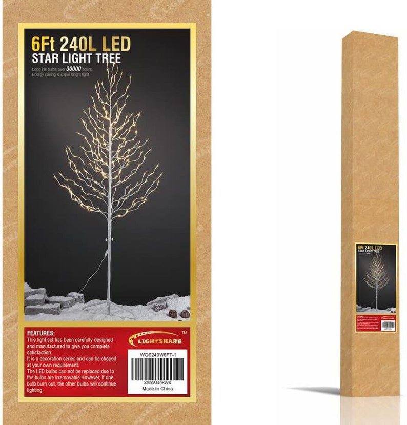 6ft Star Light Prelit Tree Light 240 Warm Light up Tree LED Etsy