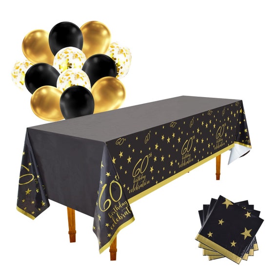 Decoraciones para fiestas de cumpleaños número 60 Globos de plástico  impermeables de oro negro cubierta de mesa B004 -  España