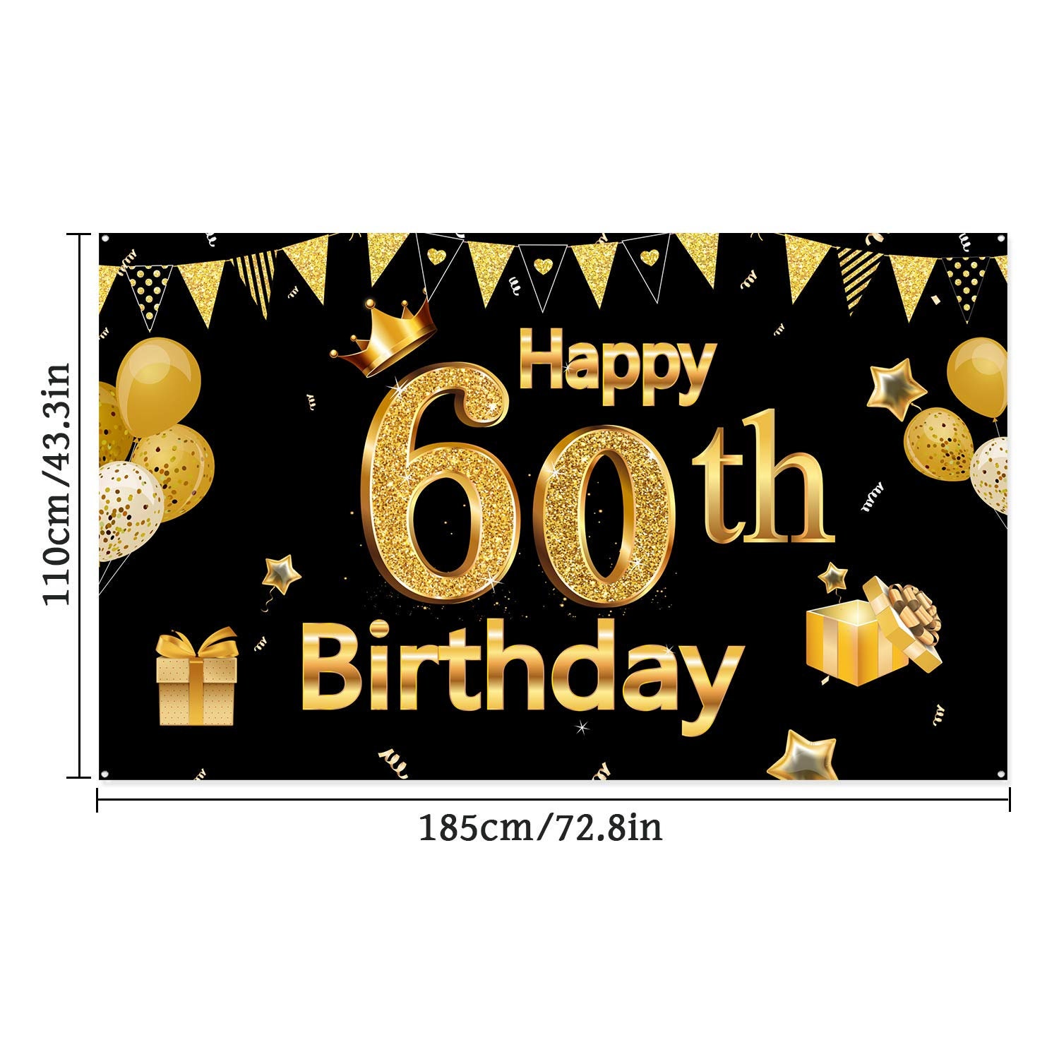 72.8 X 43.3 Inch 60th Birthday Party Decorations Black Gold - Etsy