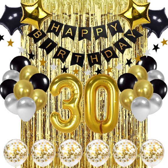 Decoraciones para fiestas de cumpleaños número 30 Globo de bandera de oro  negro B007 -  España