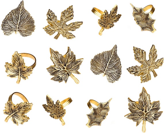 Set of 12 Thanksgiving Napkin Rings antique Gold Harvest Fall | Etsy