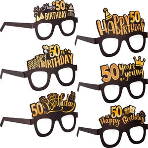 24 Pcs 50th Birthday Party Decorations - Sunglasses Paper Glasses Black Glasses Frame Golden Words B005