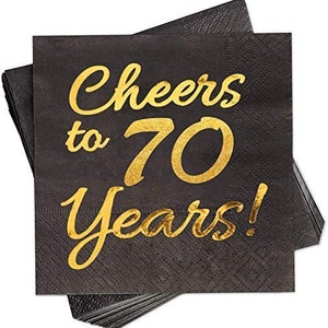 50 Pack 70th Birthday Party Decorations - 6.5"x 6.5" Folded Supplies Cocktail Napkins Black B003