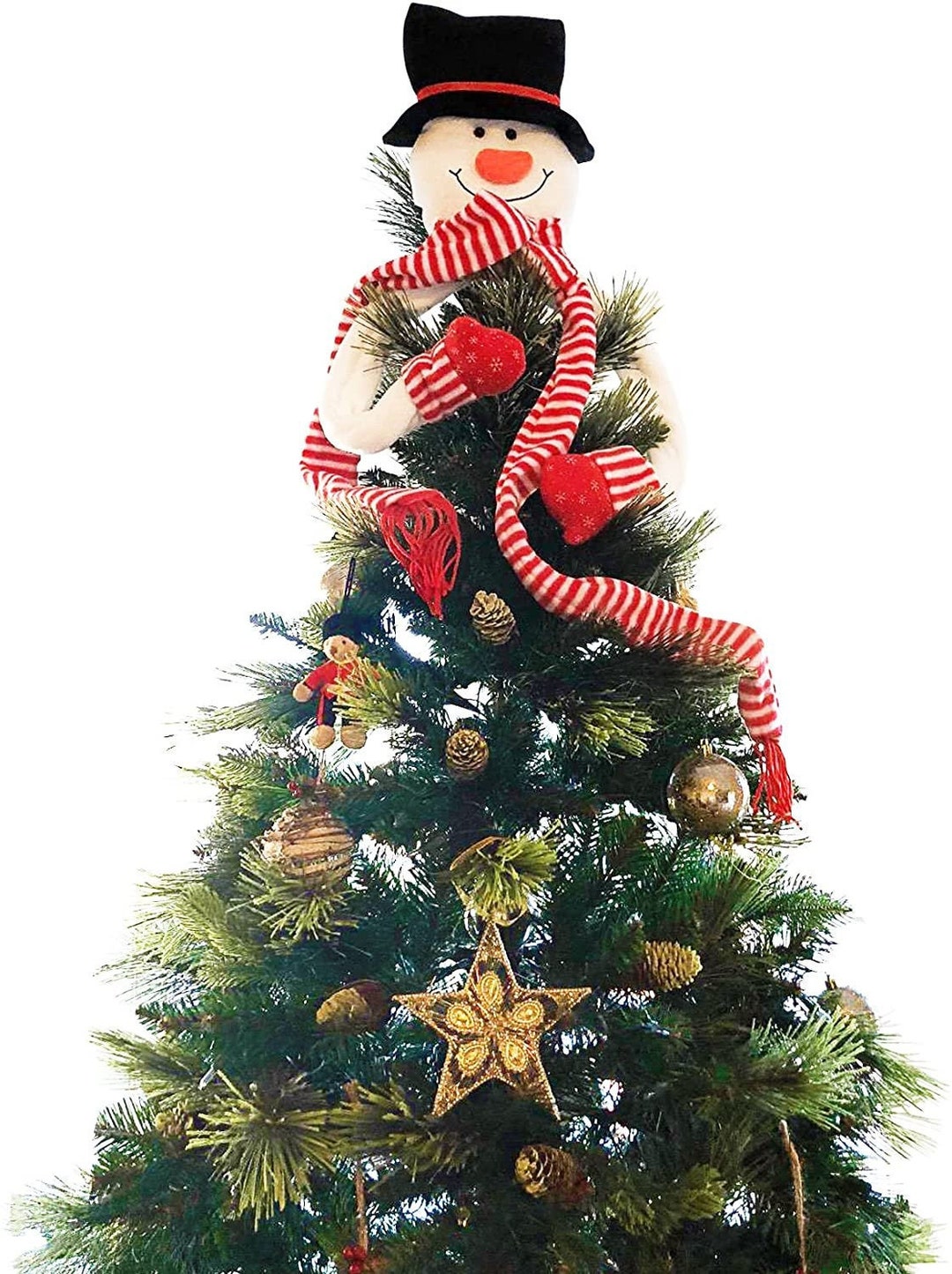Christmas Tree Topper Snowman Hugger Hat Shawl Poseable Arms Christmas