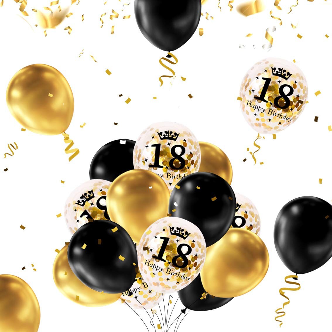 Decoraciones para fiestas de cumpleaños número 18 Negro Bandera de oro Flor  globo Fleco Mesa cortina Confeti B009 -  España