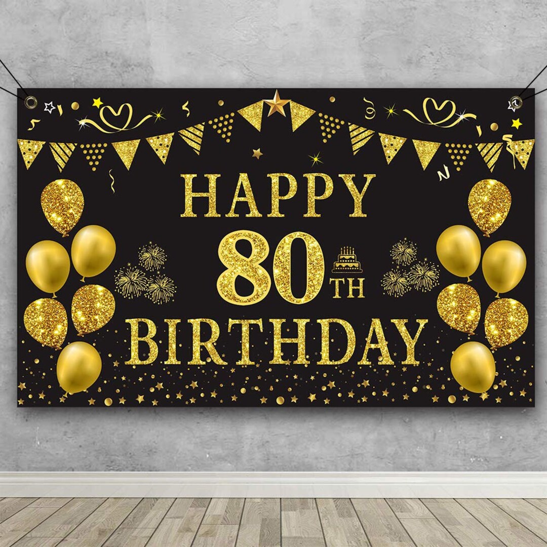 5.9 X 3.6 Fts 80th Birthday Party Decorations Backdrop Gold Black