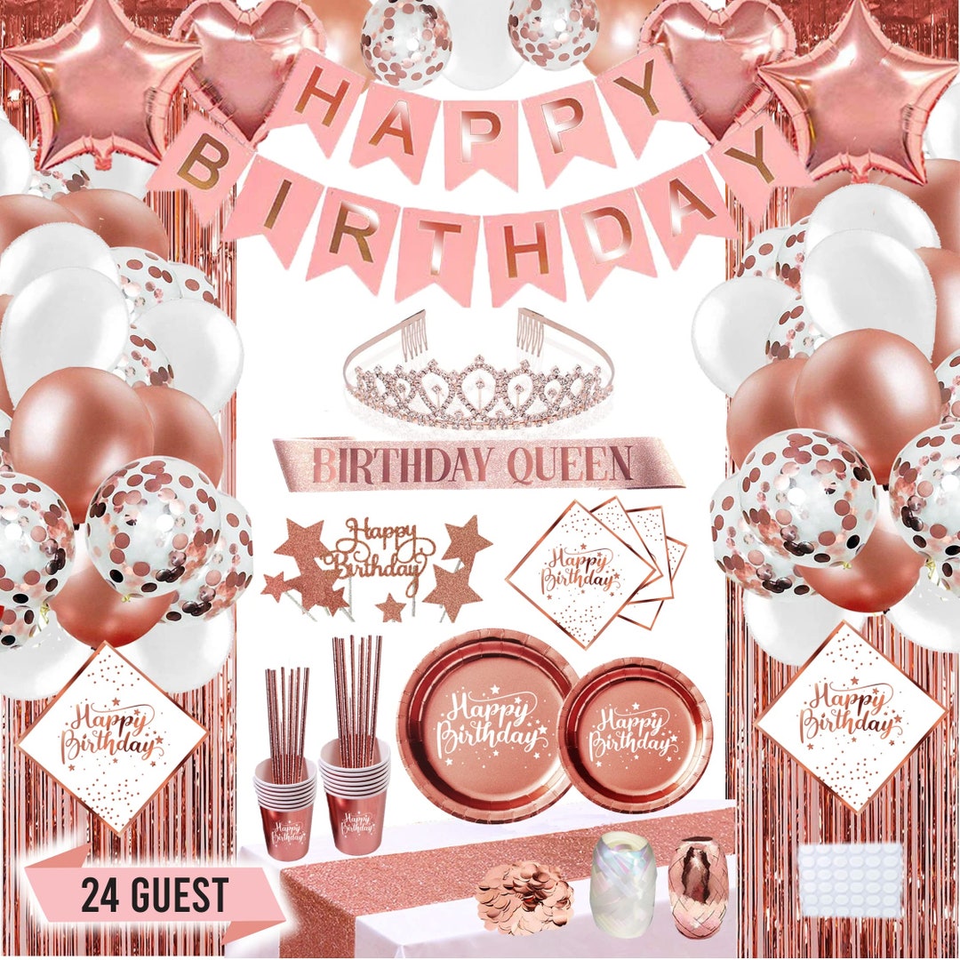 24 Guest 80th Birthday Party Decorations Rose Gold Banner Etsy