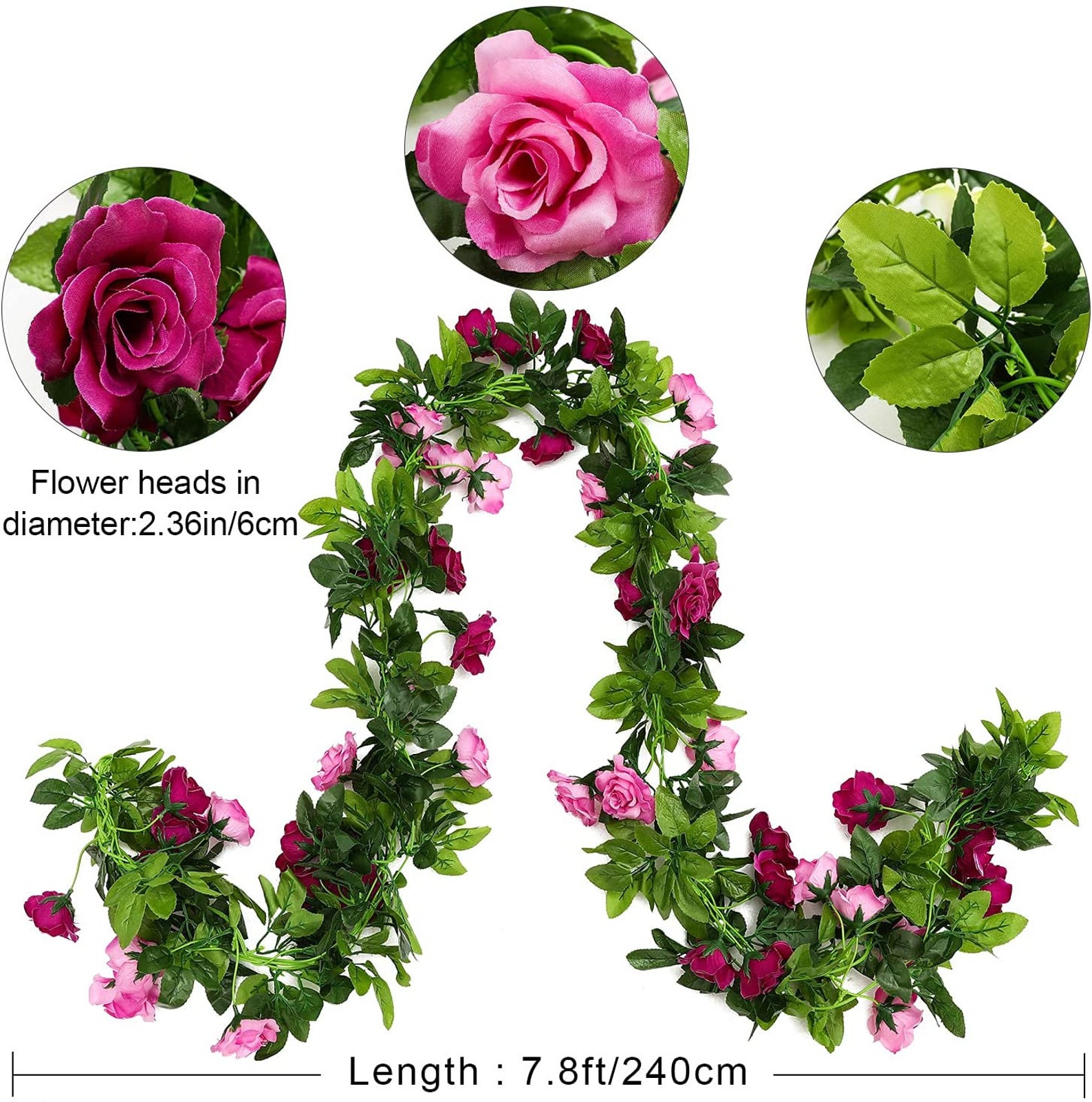 2pcs Artificial Rose Vines Flowers Garland Wedding Arch Decor Etsy