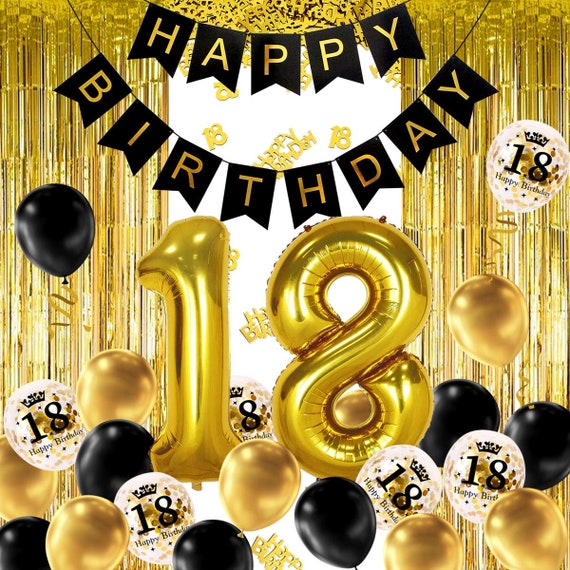 Decoraciones para fiestas de cumpleaños número 18 Negro Bandera de oro Flor  globo Fleco Mesa cortina Confeti B009 -  México