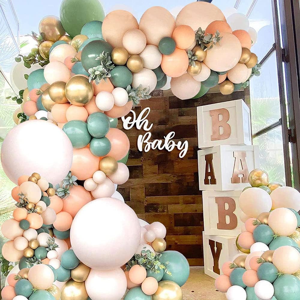 129pcs Gender Reveal Decor Olive Green Balloon Arch Peach pic pic