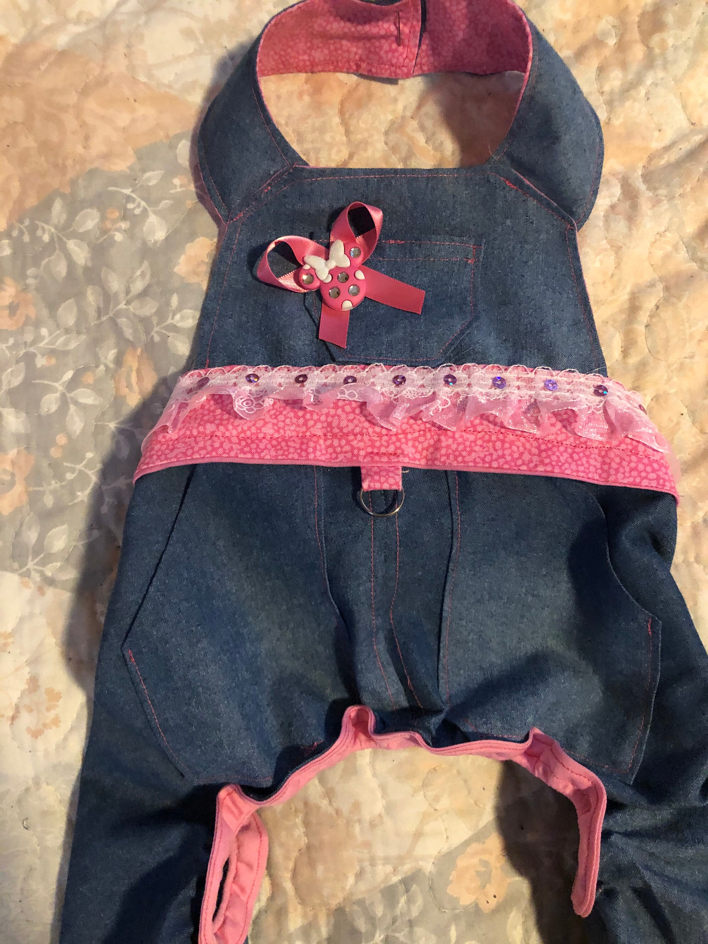 Precious pink and denim dog overalls Etsy.de