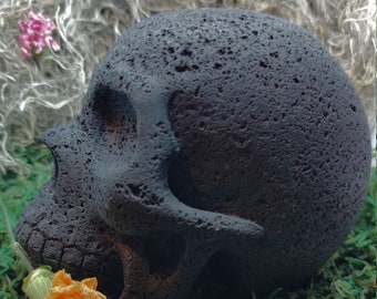 4" Basalt Skull // Lava Rock, Meditation, Hand Carved, Altar Piece, Rare, Gemstone, Crystal, Unique