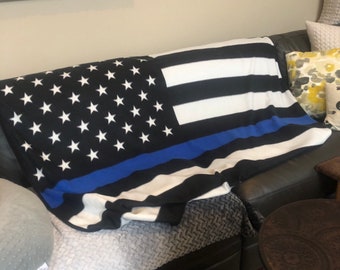 Police blanket-cop blanket-sheriff blanket-minky blanket-baby shower gift-birthday gift-flag blanket-blue line gifts-back the blue gift